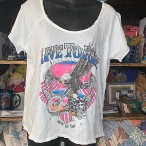 "LIVE TO RIDE" "RIDE OR DIE" COTTON MOTO TEE M BOHO BIKER FASHION -GREAT COLORS!